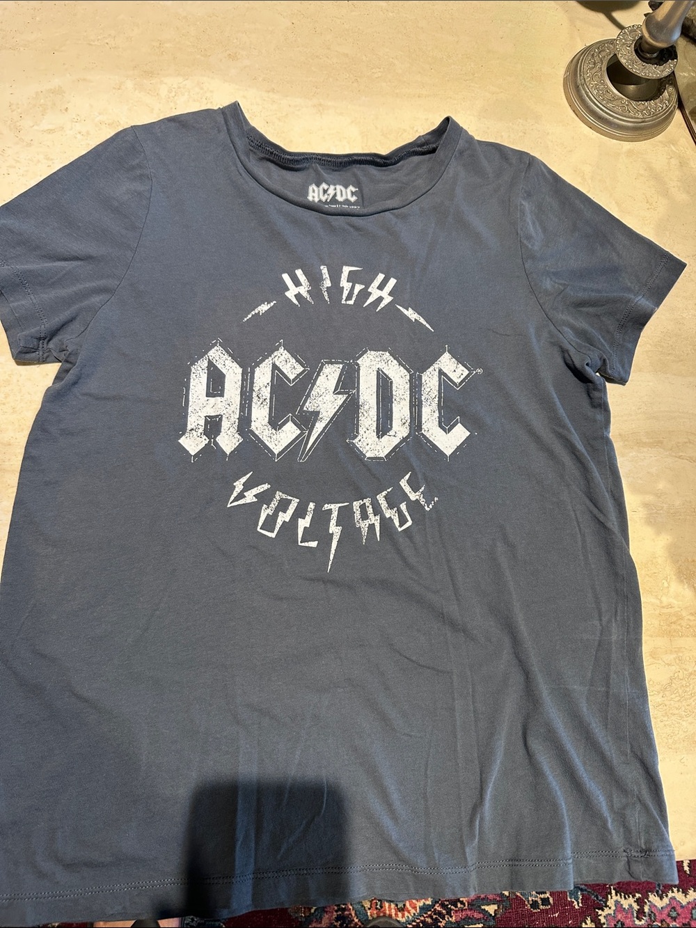 AC/DC Navy Blue 'High Voltage' Logo Tee